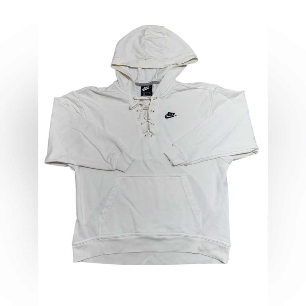 Nike Women’s Lace Up Sweatshirt Size S 100% Cotton LS Pullover Hoodie EUC white